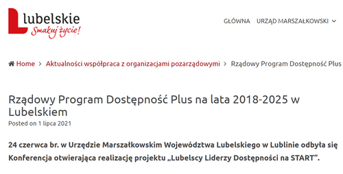 Rządowy Program Dostępność Plus na lata 2018-2025 w Lubelskiem