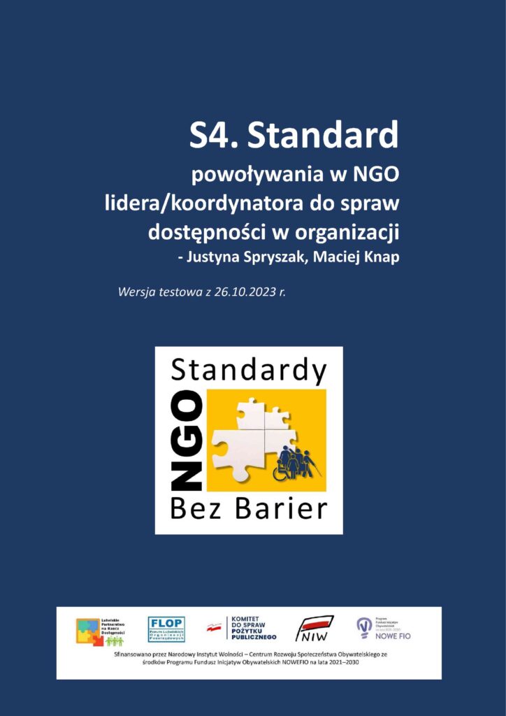 Okładka S4. Standard powoływania w NGO lidera/koordynatora do spraw dostępności w organizacji