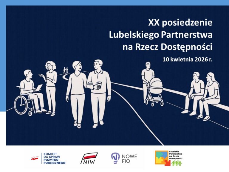 Plakat: zaproszenie na XX posiedzenie Lubelskiego Partnerstwa na Rzecz Dostępności w dniu 10 kwietnia 2026 r.